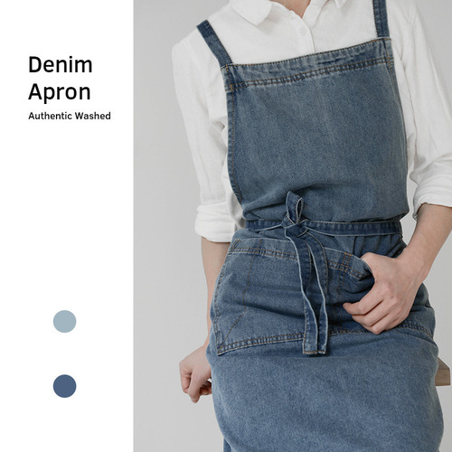 Kitchen apron canvas thickened denim stain-proof