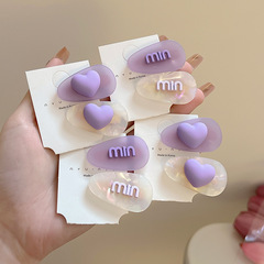 Miumiu Purple Acetic Acid Small Hair Clip for Women, Korean Heart Letter Earside Clip, Forehead Fringe Clip, Duckbill Hair Pin