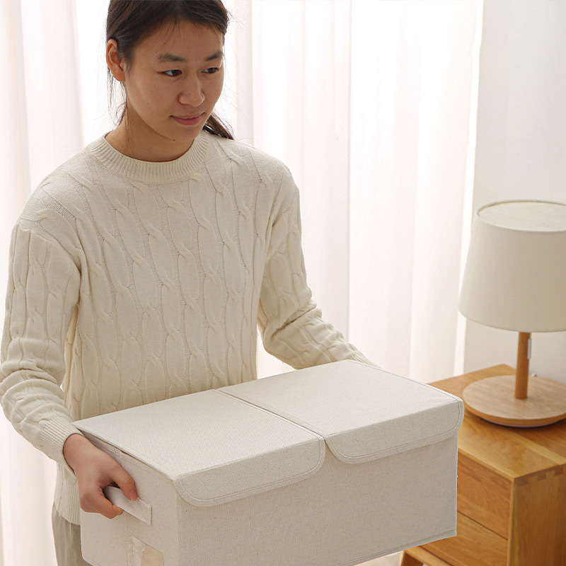 2023 nuevo ecológico algodón Lino inodoro plegable lavable doble tapa caja de almacenamiento pantalones de almacenamiento en el hogar
