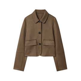 欧美秋季新款女装休闲简约反绒皮效果短款长袖夹克外套