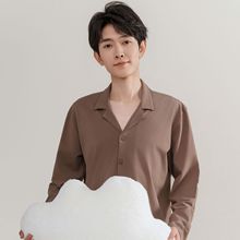 【5A抗菌】春秋针织棉翻领男女睡衣套装超柔磨毛微弹家居服两件套