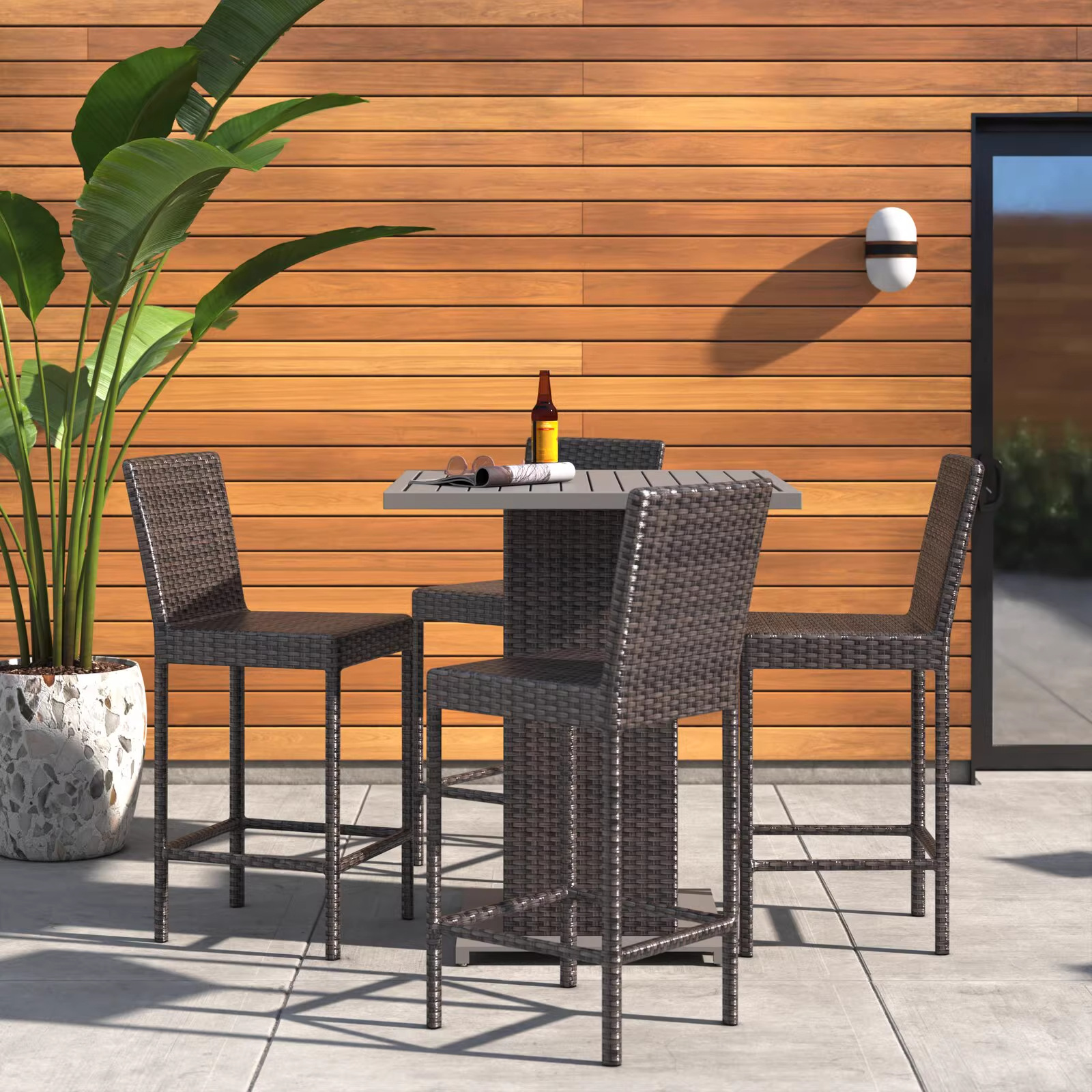 Una mesa, cuatro sillas, mesa cuadrada de fideos de madera plástica