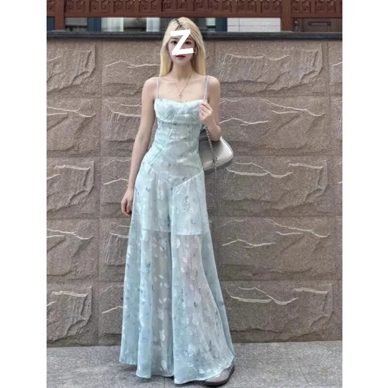 フレンチビーチリゾートスタイルの花柄サスペンダードレス夏の新しい気質ウエスト痩身妖精ロングスカートトレンディ|undefined