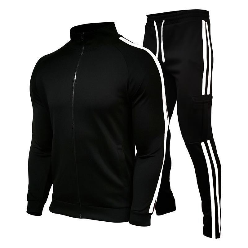 European and American cross-border fashion brand spring and autumn men's outdoor running leisure strip contrast color fitness sports suit