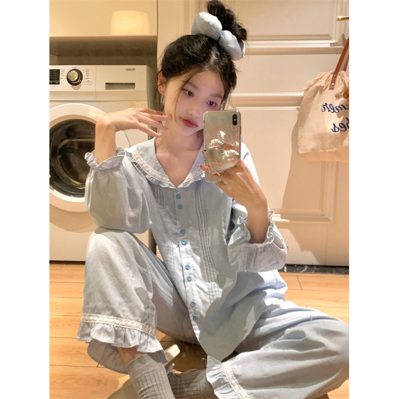 Cross-border Foreign Trade Ladies Chic Simple Gentle Navy Collar Soft Waxy Fresh Home Clothes Pajamas suit Women Cross-border Foreign Trade Ladies Chic Simple Gentle Navy Collar Soft Waxy Fresh Home Clothes Pajamas suit Women