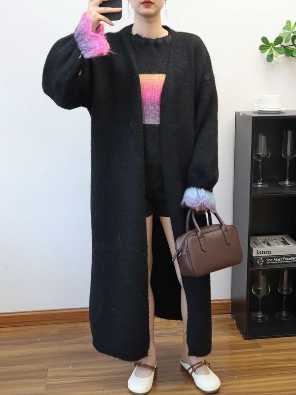 渐变色设计感针织吊带马甲长款毛衣外套两件套2025秋冬新款套装女|undefined