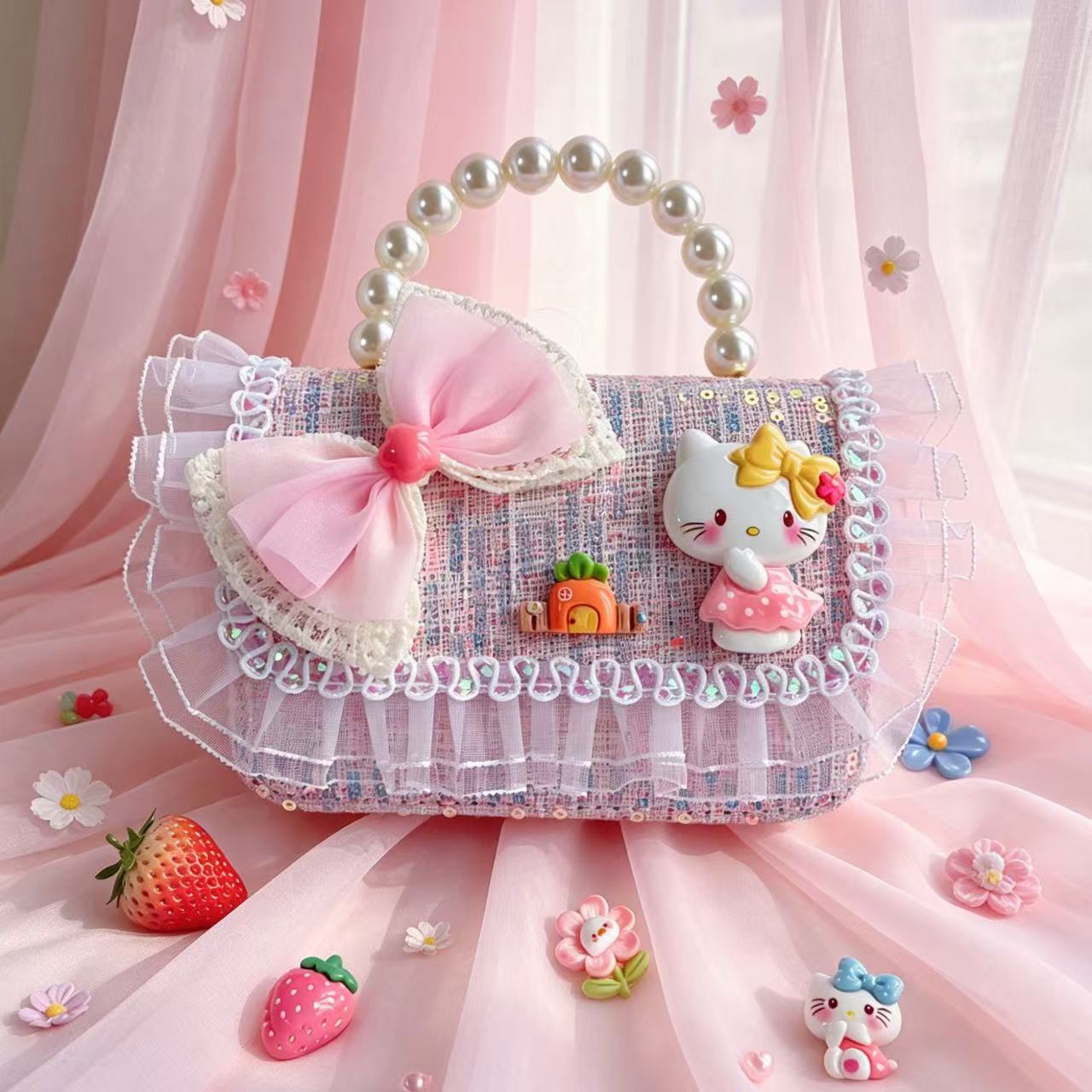 Nuevo encaje perla arco bolso cuadrado bolso de estilo extranjero versátil pequeño viento fragante bolso de chicas bolso de moda bolso de niños