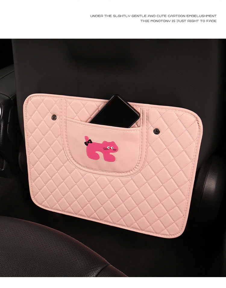 Quilted Embroidered Pink Cat Anti-Kick Pad Cute Cartoon Car Seat Back Anti-Kick Pad Car Seat Back Anti-Fouling Pad Anti-Dirty Pad
