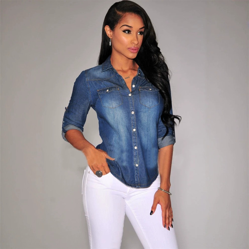 Autumn New European and American Nostalgic Vintage Washed Women's Long Sleeve Denim Shirt Shirt in stock Autumn New European and American Nostalgic Vintage Washed Women's Long Sleeve Denim Shirt Shirt in stock