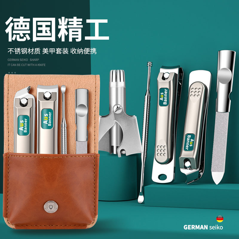 A4 (nose hair clipper + ear pick + nail file + nickel plated nail scissors + oblique scissors) (brush black