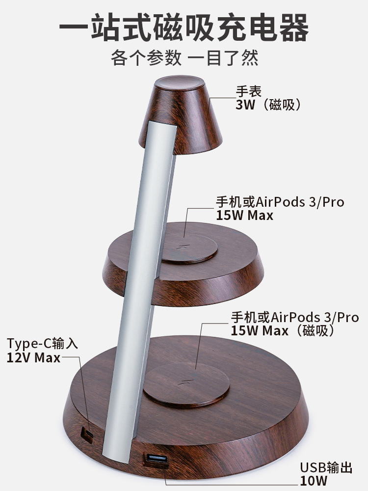 IGaur aigoer pagoda cargador inalámbrico cargador cinco en uno estación de carga inalámbrica con luz nocturna 42W cargador inalámbrico