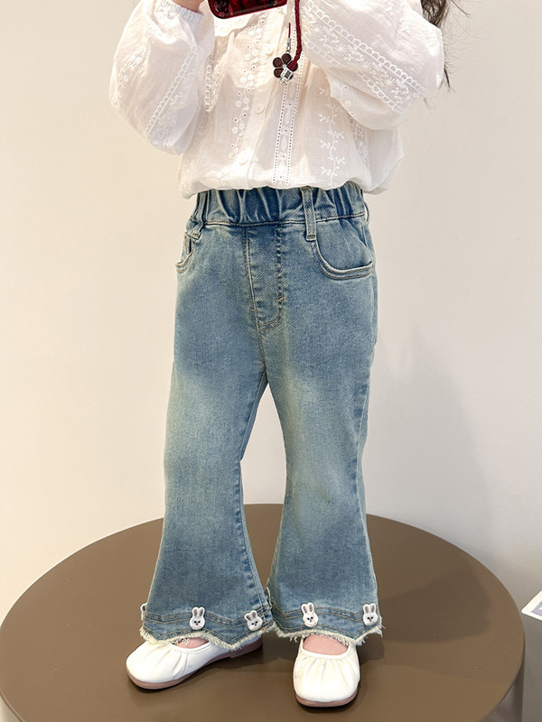 女童牛仔裤春秋2025新款儿童洋气秋季时髦裤子宝宝休闲秋装喇叭裤|undefined