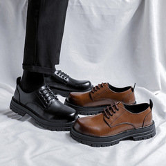 Brown leather shoes for men, 2022 new high-end British style black thick sole trendy shoes 65222-R