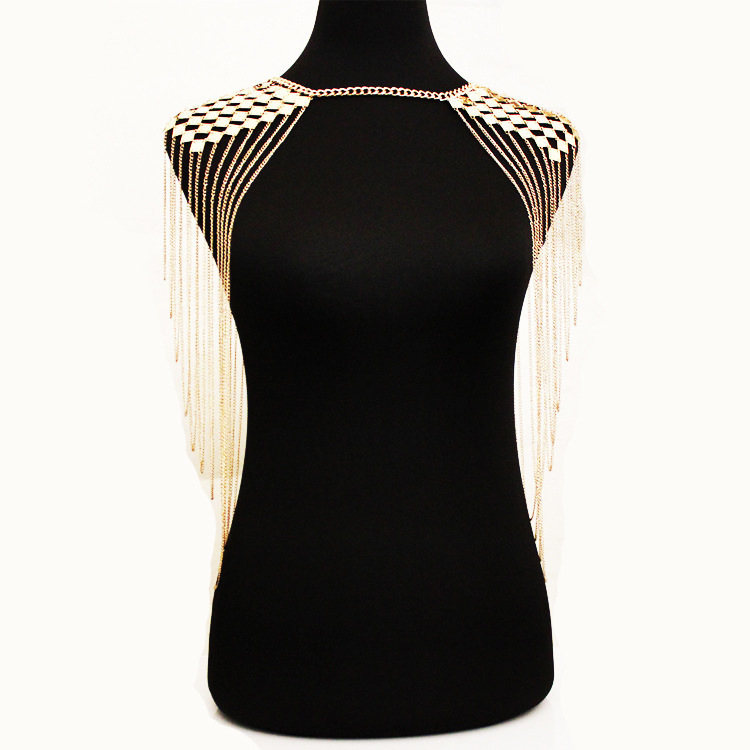Joyería transfronteriza europea y americana personalidad de verano lentejuelas de metal pesado exageradas sexy textura borla Cadena de doble hombro Cadena de cuerpo