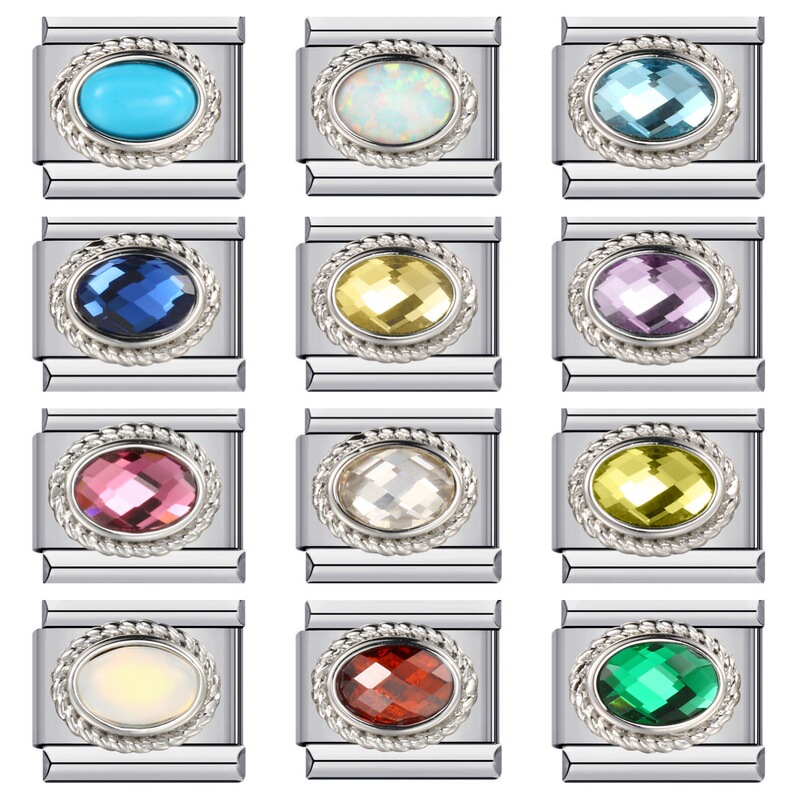 Fashion 12 birthstone italian module bracelet stainless steel welding color zircon DIY elastic bracelet