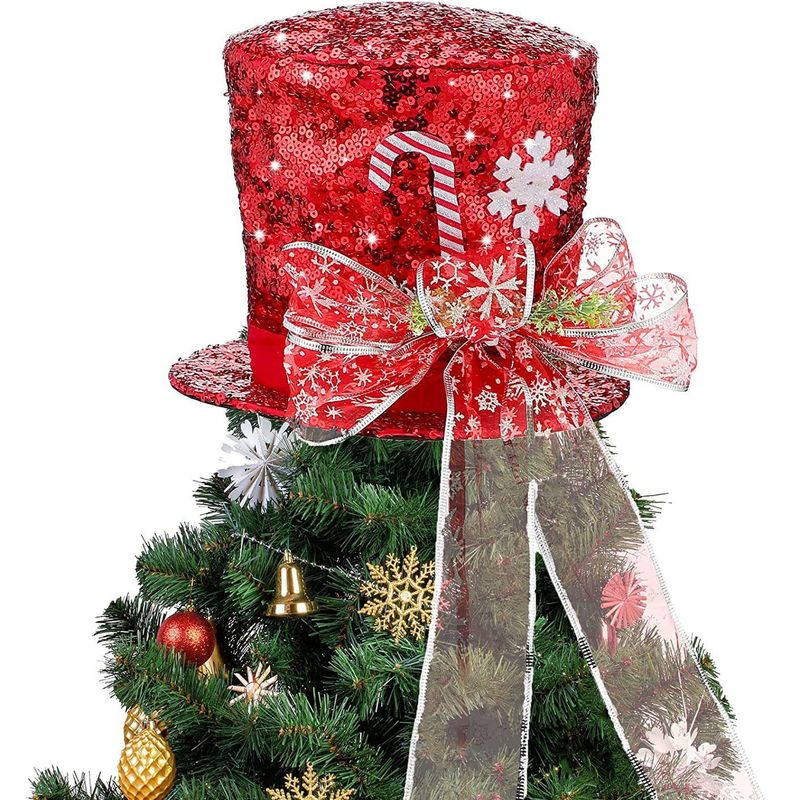 2025国境を越えたクリスマスの木の上の星の帽子のペンダントのクリスマスツリーの装飾の帽子の蝶結びの格子の布のスプリングの帽子|undefined