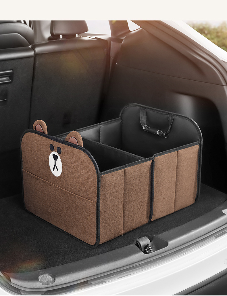 Line Brown Car Trunk Storage Box Cartoon Multi-Functional Folding Storage Box Large Capacity Car Storage Box