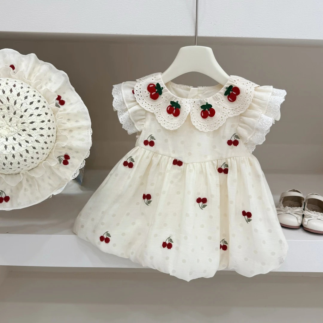 Limón salado siete niñas súper leche cereza vestido floral tesoro femenino estilo extranjero capullo vestido de princesa vestido de verano de bebé