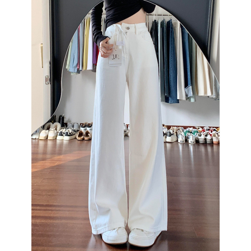 [Store Hot Sale] American Retro White High Waist Wide Leg Jeans Women's 2025 Spring New Large Size Drape