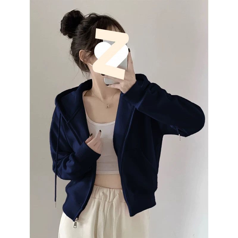 白灰卫衣开衫女2025春秋新款宽松休闲连帽棒球服短款美式运动外套|undefined