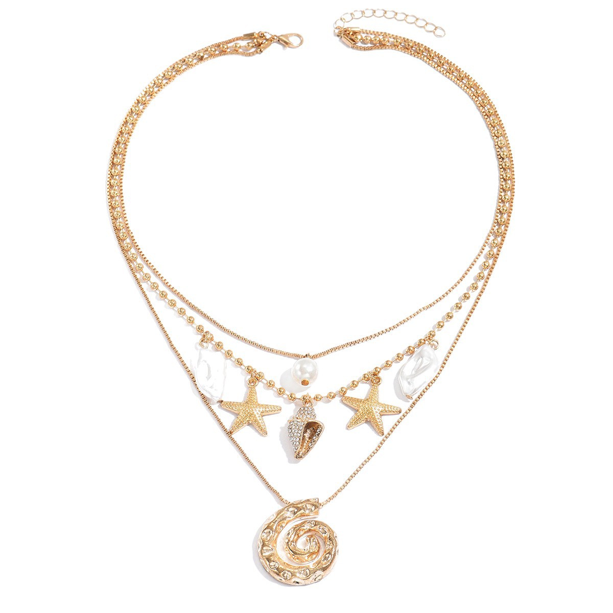 Seaside Shell Hot Selling Fashion New Beach Starfish Irregular Spiral Pendant Multi-layer Stacking Vacation_voghion.com
