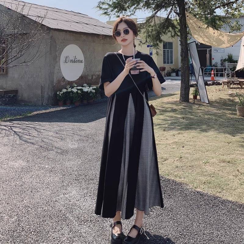 胖mm大码300斤赫本风法式连衣裙夏季拼接假两件遮肚宽松大摆裙女|undefined