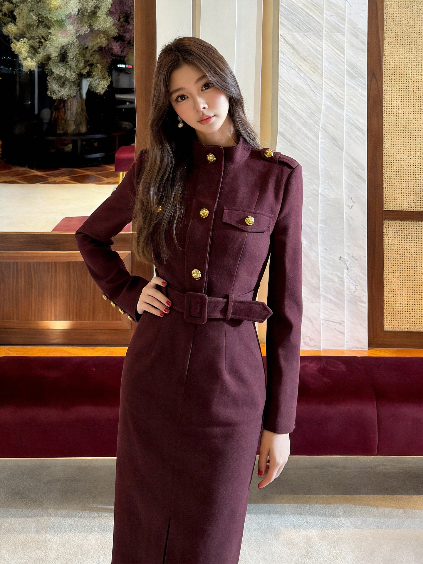 Đầm ôm body nữ công sở tay ngắn cổ tròn kiểu mới — Đỏ tím