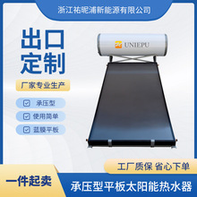 承压型蓝膜黑铬平板太阳能热水器彩钢外型出口中东非洲欧美