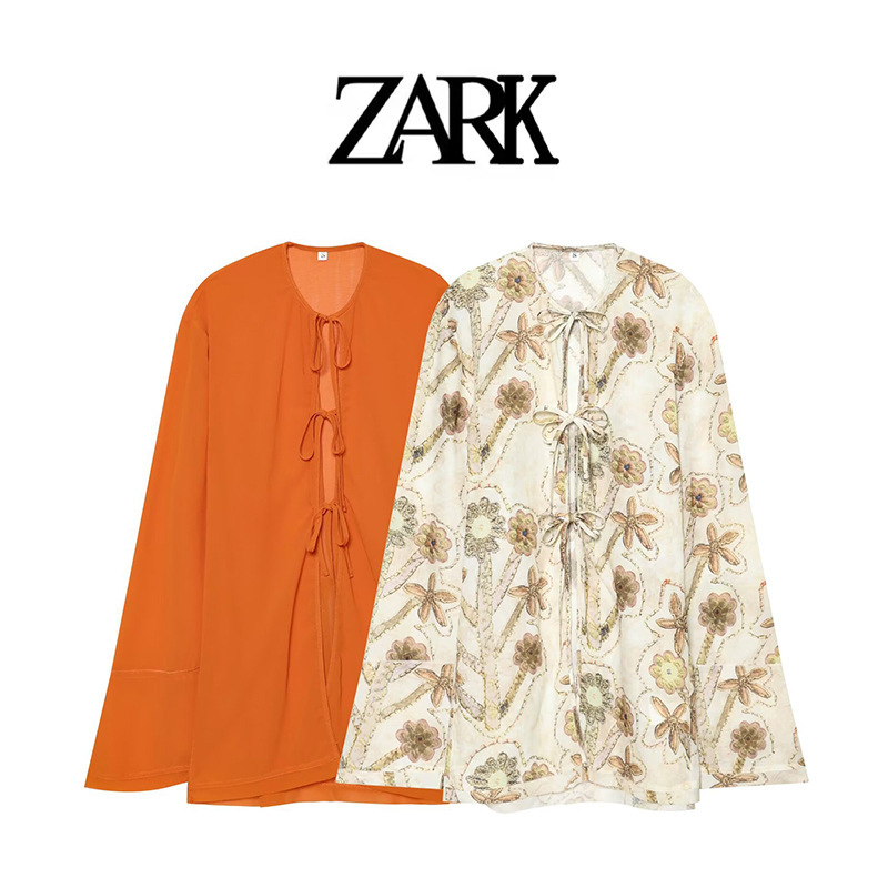Zark European and American New Fashion Front-Tie Shirt Tops Cross-Border Foreign Trade Women's Clothing Wholesale 1322436