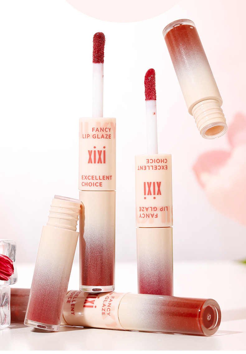 xixi's Light-Hearted Ode Double-headed Lip Gloss Matte Finish for Students to look fair without makeup, not easily stained with water, Clear Mirror Lip gloss undefined