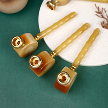 牛角烟斗粗细煙丝三用树脂牛角烟斗内置拉杆滤芯男士便携过滤烟斗