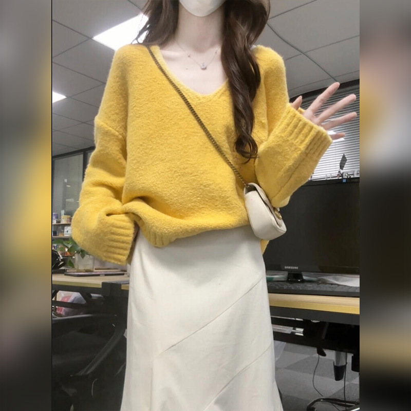 小个子黄色V领毛衣女款2025新款秋冬高级感秋冬韩系穿搭chic上衣|undefined
