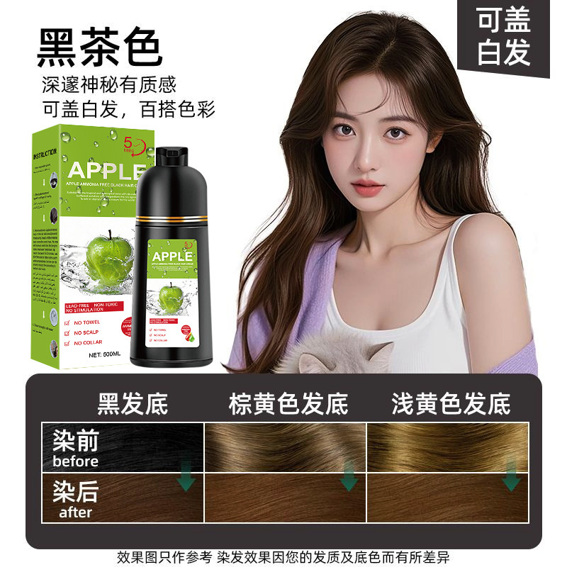 APPLE支黑跨境英文染发剂植物黑色盖白发外贸泡泡一洗就黑染发膏|undefined