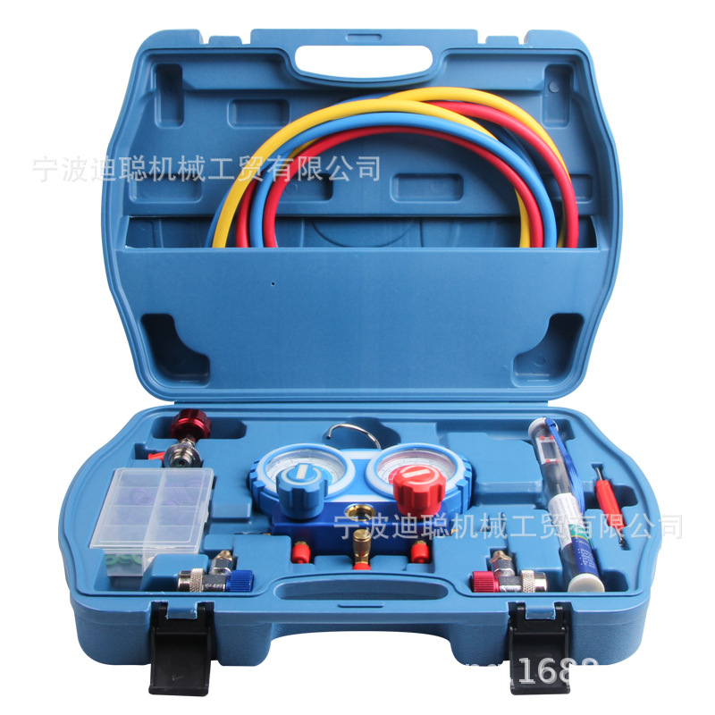 汽车空调制冷剂氟利昂双阀压力表诊断维修工具套件O型圈冷媒表
