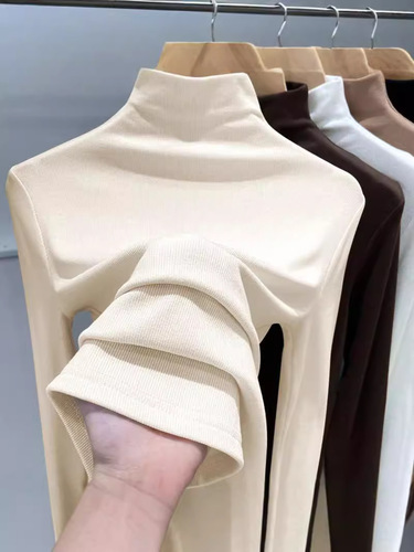 Threaded German velvet 1*1 half turtleneck German velvet bottoming shirt for women, autumn and winter slim fit and warm top