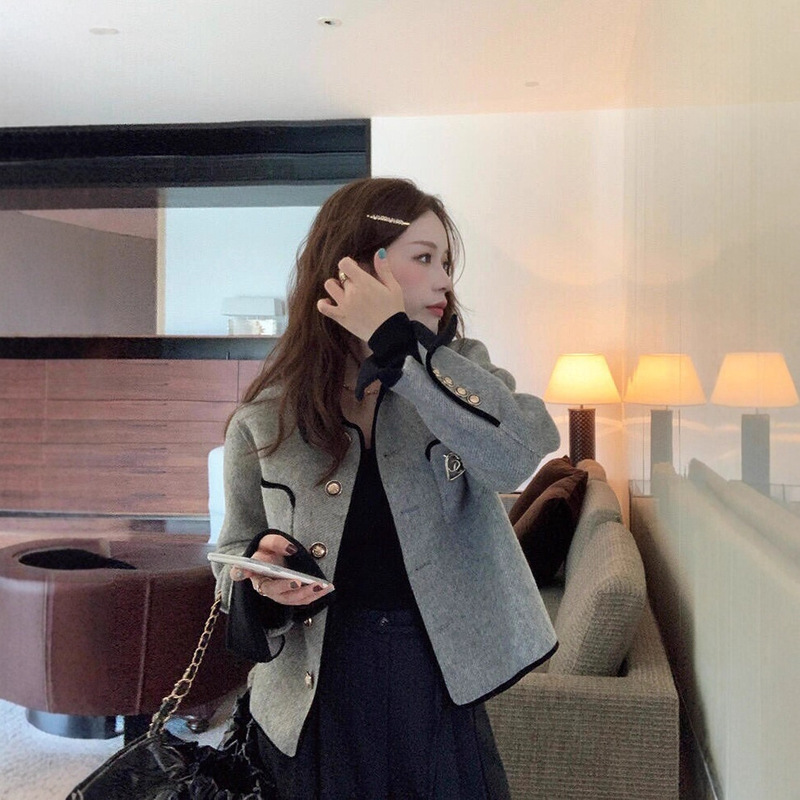 2025秋冬新款双面呢羊绒大衣女短款翻领小香风水貂绒外套女装批发|undefined