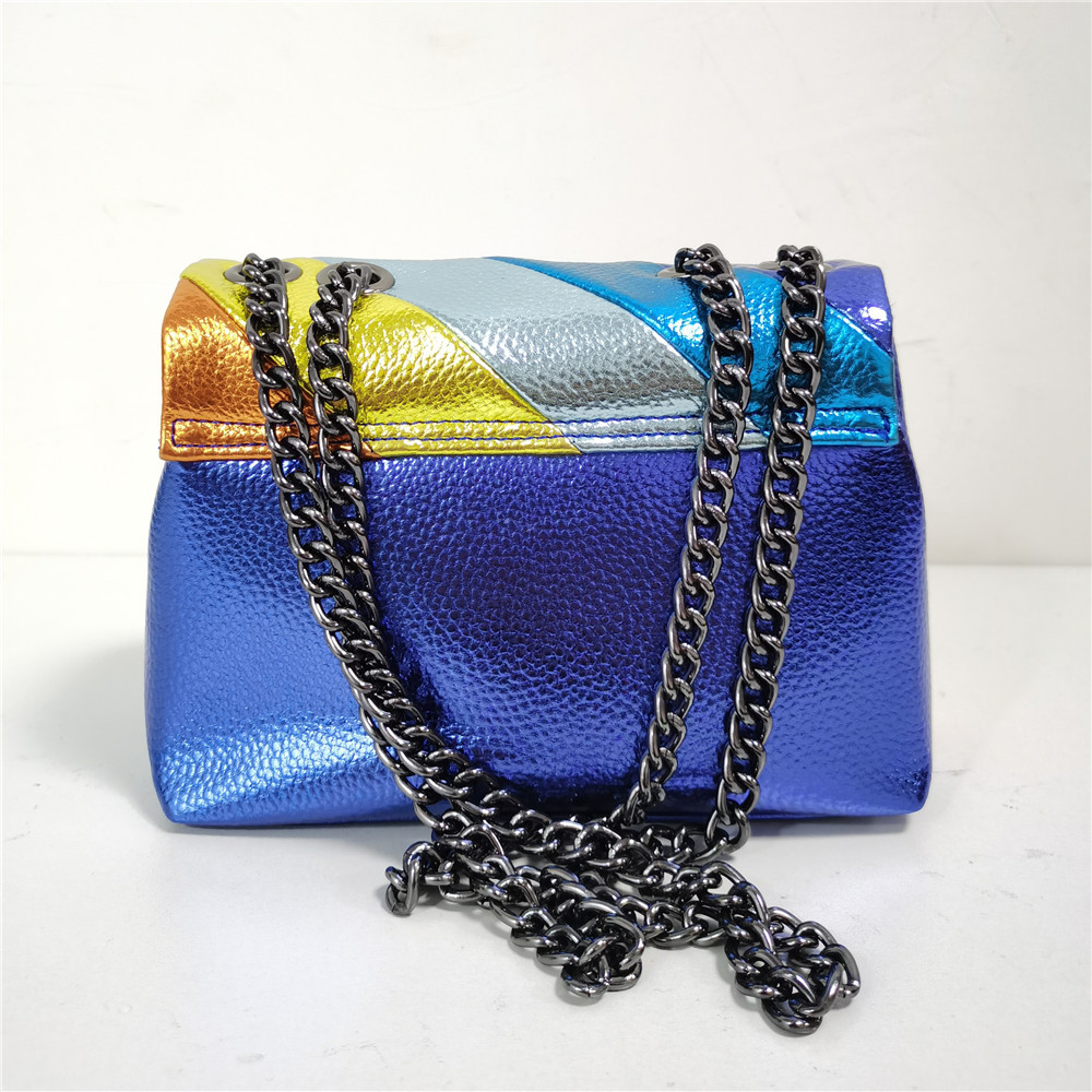 Women's Small Pu Leather Splicing Stripe Fashion Square Flip Cover Crossbody Bag display picture 3