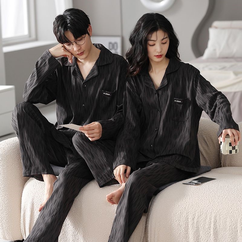 Pajamas de pareja primavera y otoño algodón de manga larga 2024 nuevo un hombre y una mujer coreano conjunto de ropa de casa