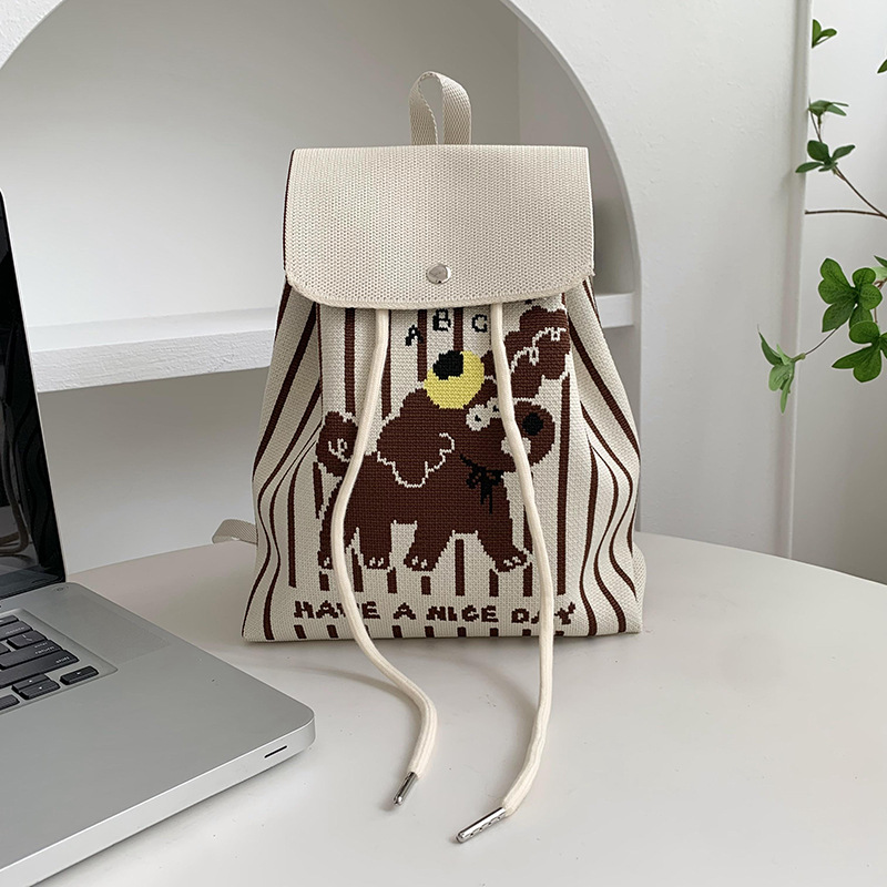 Mochila de alta calidad para damas nueva personalidad de dibujos animados versátil de gran capacidad de viaje bolsa de tejido portátil mochila de punto