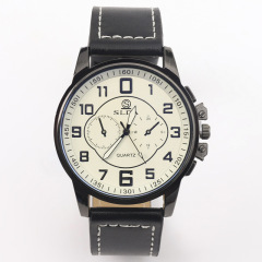 韓版新款時尚潮流男士手錶男復古數字麵皮帶腕錶學生石英手錶批發