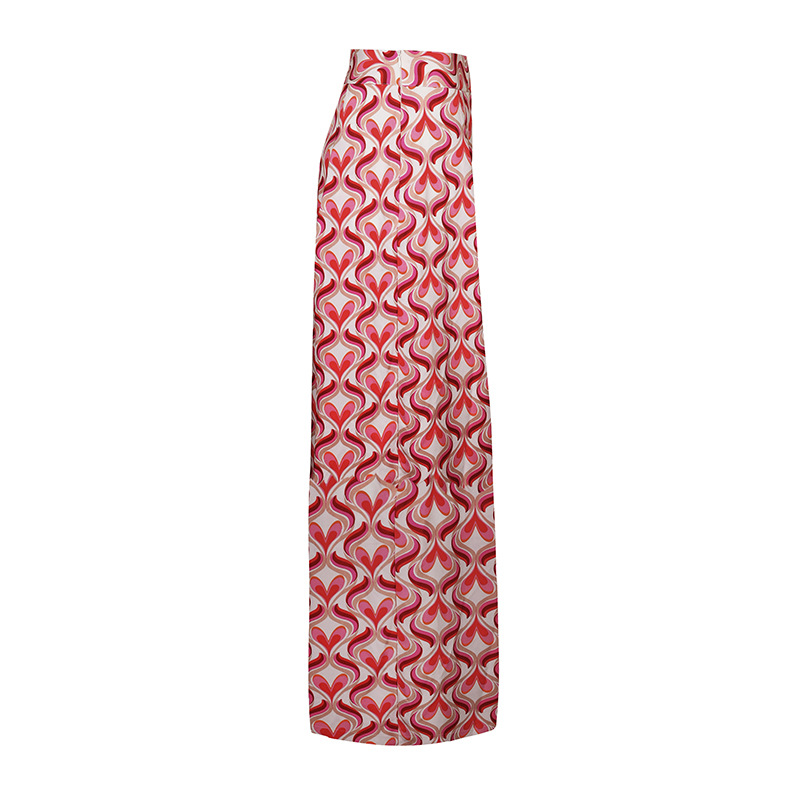 Red Printed Flared Wide-leg Pants_voghion.com