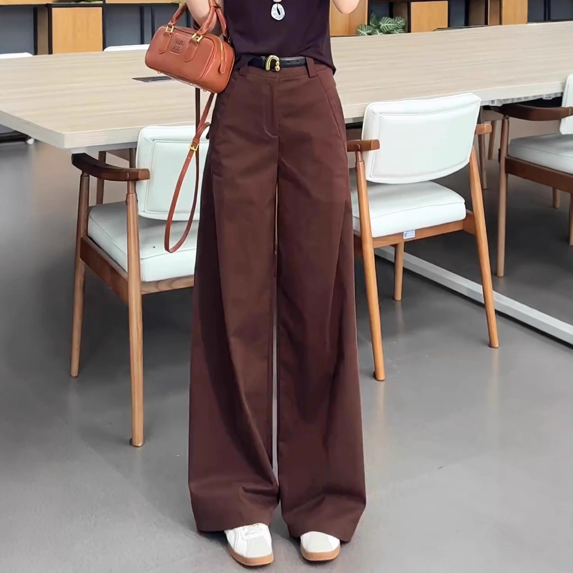 Brown Coffee Color Suit Wide-Leg Pants for Women Spring and Autumn 2025 New Trendy Kilt Pants Versatile Straight-Leg Trousers