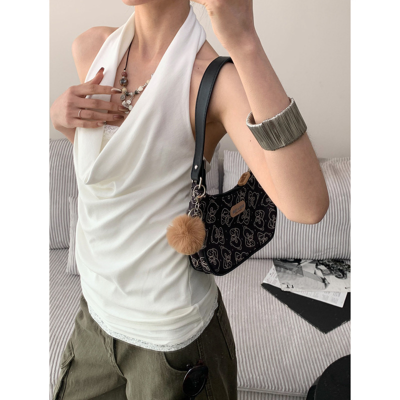 Doris Casual Two-Piece Lace Patchwork Halter Neck Tank Top for Women Versatile Sleeveless Inner Wear Top for Women