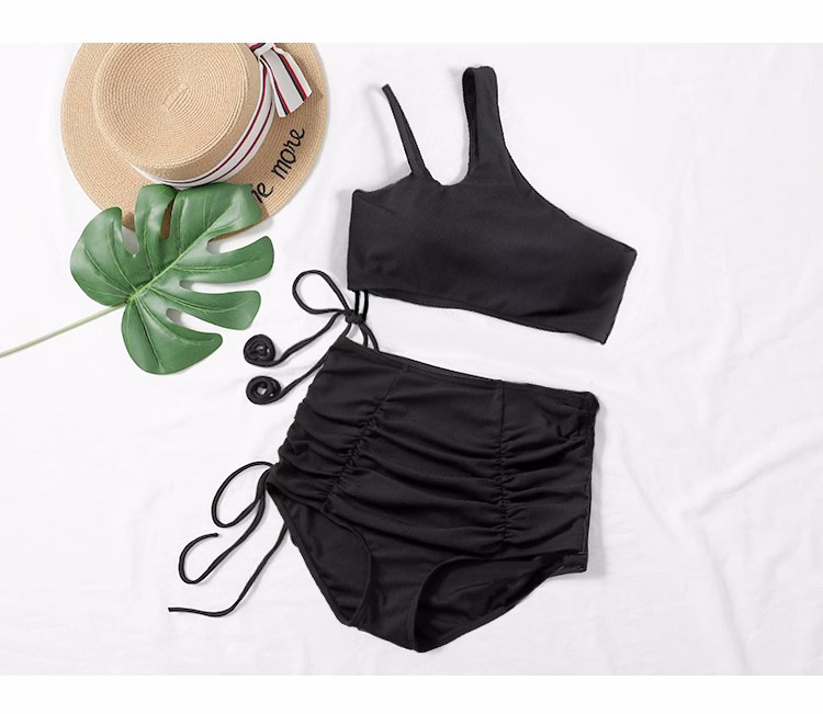 GraceChic HURUN Korean INS Sexy Strapless Tie Pure Desire Bikini Swimsuit Summer Small Chest High Waist Tummy Covering Swimwear_voghion.com