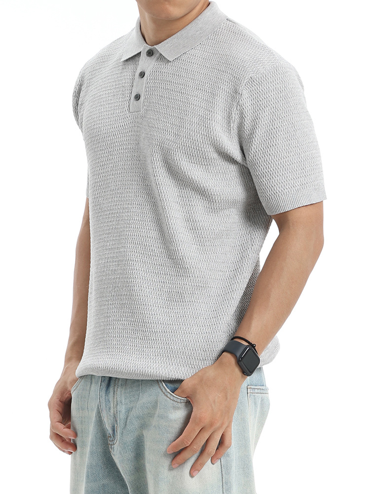 2026 verano transfronterizo hombre waffle hielo tejedido polo camisa de solapa de color sólido mangas cortas ropa de hombre de negocios europea y americana