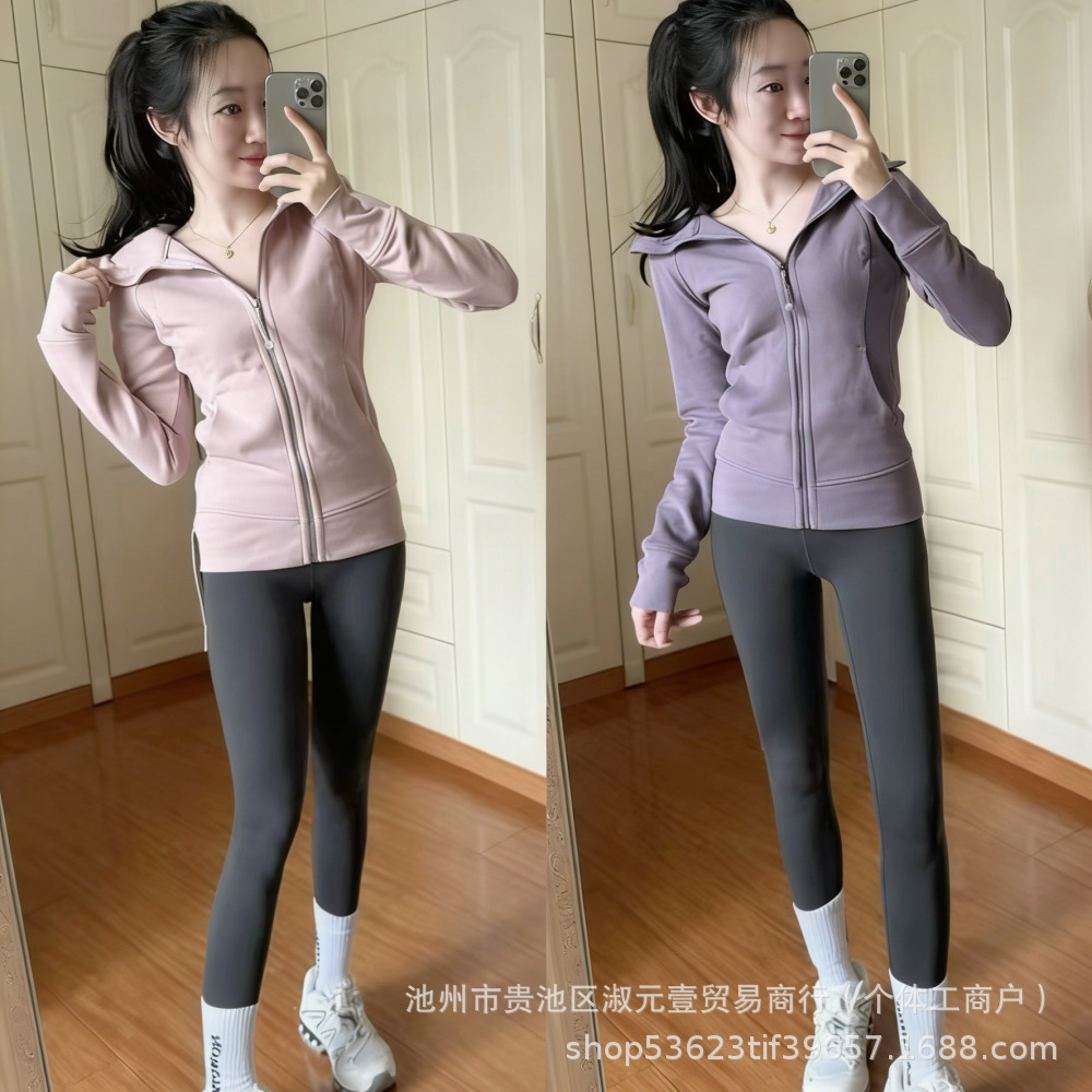 Lulu Original Standard Scuba Jacket Sweatshirt Hooded Yoga Wear Slim Casual Sports Top Cardigan for Women