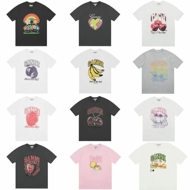 2025 Summer New Model Gan*I Short-Sleeved Smiley Face Print Loose and Comfortable Unisex Round Neck T-Shirt Dropshipping 2025 Summer New Model Gan*I Short-Sleeved Smiley Face Print Loose and Comfortable Unisex Round Neck T-Shirt Dropshipping