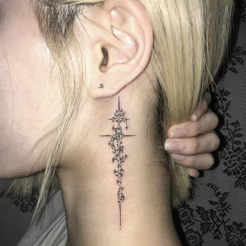 Thorn Cross Herbal Juice Tattoo Sticker New Style Neck Personalized Sticker for Men and Women Ins Niche Pure Desire Tattoo Thorn Cross Herbal Juice Tattoo Sticker New Style Neck Personalized Sticker for Men and Women Ins Niche Pure Desire Tattoo