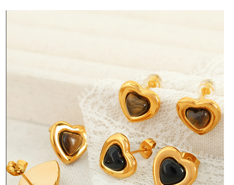 9g Weight Natural Stone, Glass Inlay Material Earrings, Necklace Classification Holiday, Daily Occasion 304 Stainless Steel Material Heart Shape Pattern Women's Gender Inlay Design Simple Style Style Wholesale Jewelry Simple Style Heart Shape 304 Stainless Steel Natural Stone Glass Inlay Earrings Necklace 10