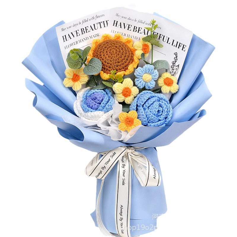 Flor de lana tejida a mano ramo de flores de girasoles flores de punto flor de simulación comercio exterior transfronterizo amazona